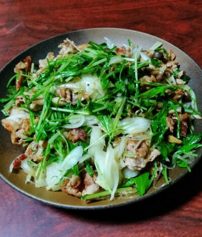 【農家のレシピ】豚肉と水菜と春雨のさっぱり炒め